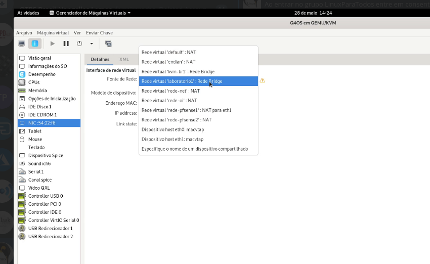 Criando interface bridge para o virt-manager com nmcli